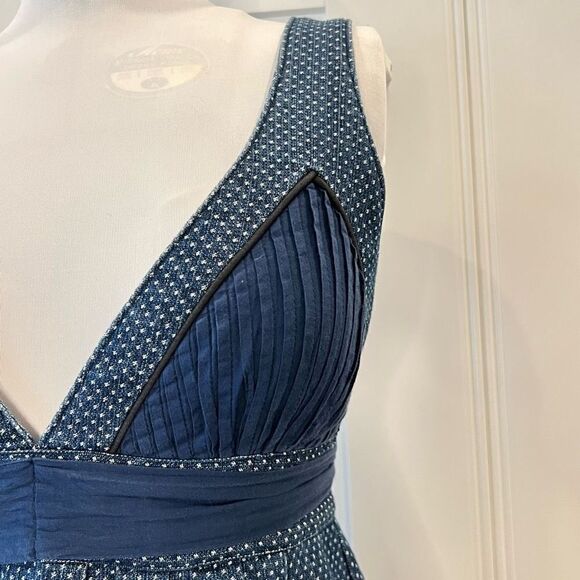 Nina Women’s Small Blue White Plunge Criss Cross Open Back Midi Dress - Picture 4 of 14